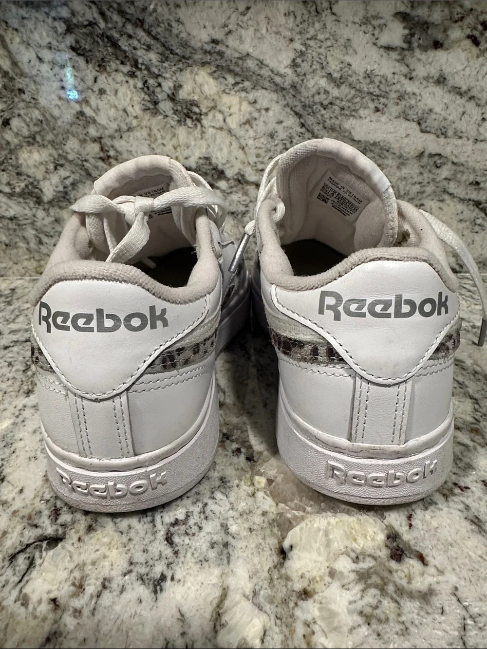 Reebok White Low-Top Sneakers with Snakeskin Trim